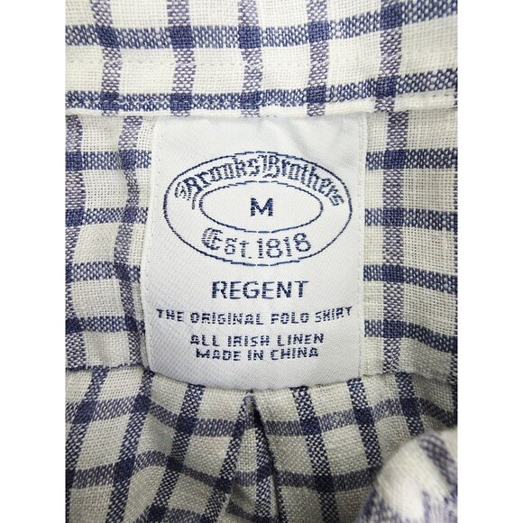 Brooks Brothers Regent Size Medium Men White Blue Check Baird Mcnutt Irish Linen - Picture 4 of 10